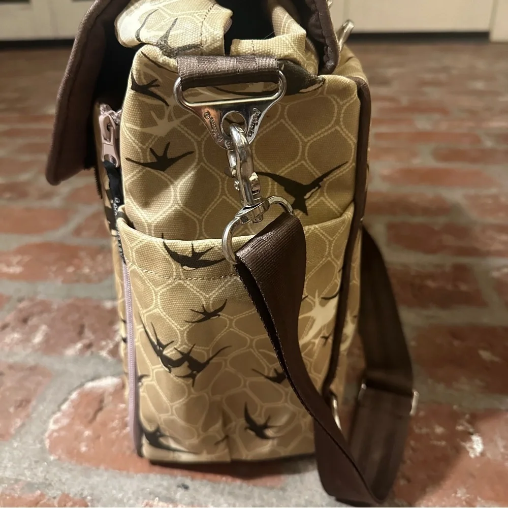 Petunia Pickle Bottom Diaper Bag Coated Canvas Swallow Bird Design One Strap